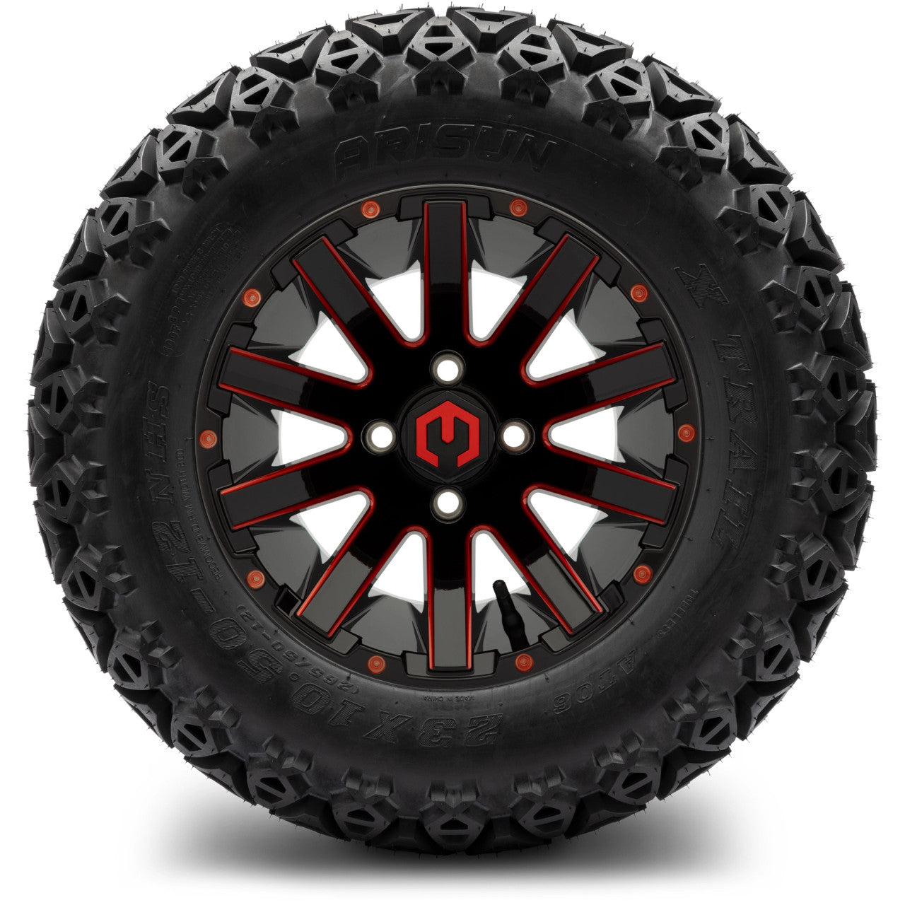 MODZ® 12" Mauler Red and Black Ball Mill - Lifted Tires and Wheels Combo