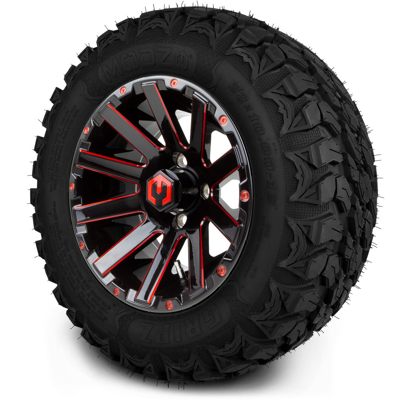MODZ® 12" Mauler Red and Black Ball Mill - Lifted Tires and Wheels Combo