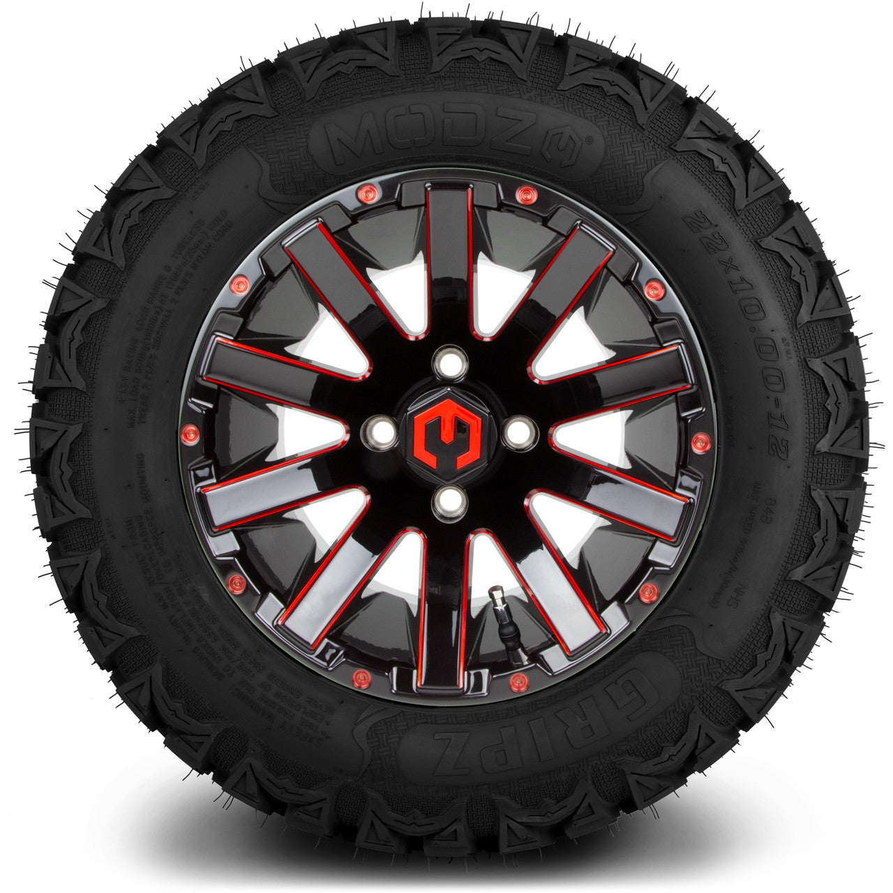 MODZ® 12" Mauler Red and Black Ball Mill - Lifted Tires and Wheels Combo