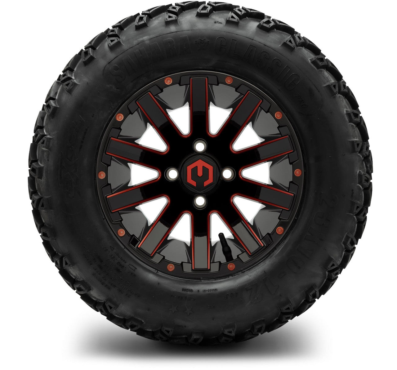 MODZ® 12" Mauler Red and Black Ball Mill - Lifted Tires and Wheels Combo