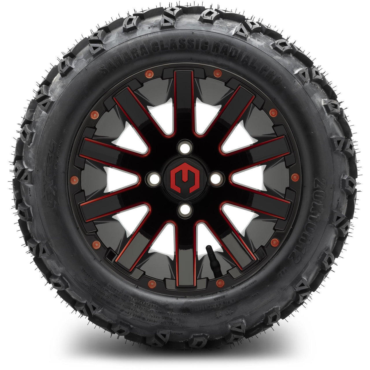 MODZ® 12" Mauler Red and Black Ball Mill - Lifted Tires and Wheels Combo