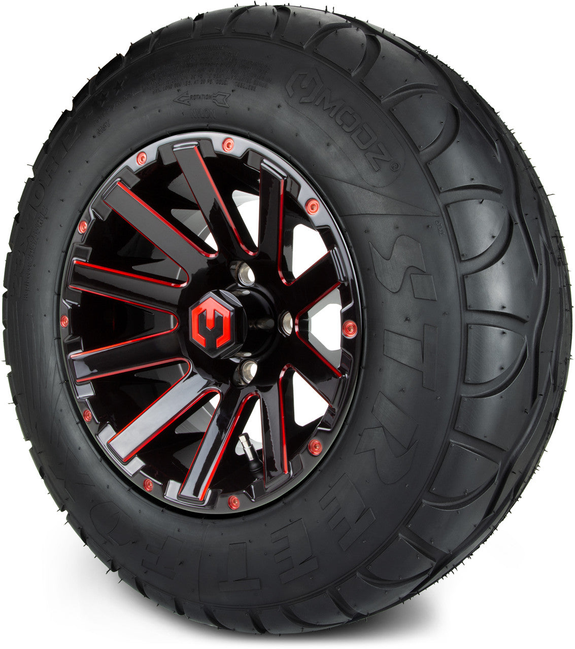 MODZ® 12" Mauler Red and Black Ball Mill - Lifted Tires and Wheels Combo