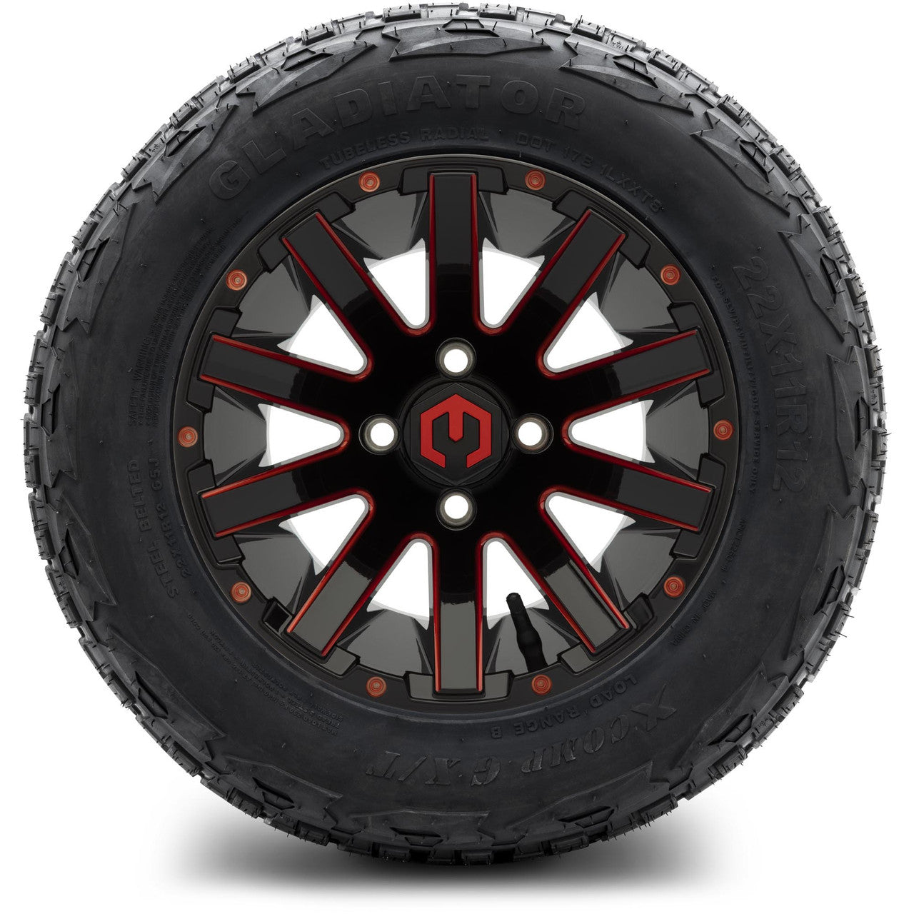 MODZ® 12" Mauler Red and Black Ball Mill - Lifted Tires and Wheels Combo