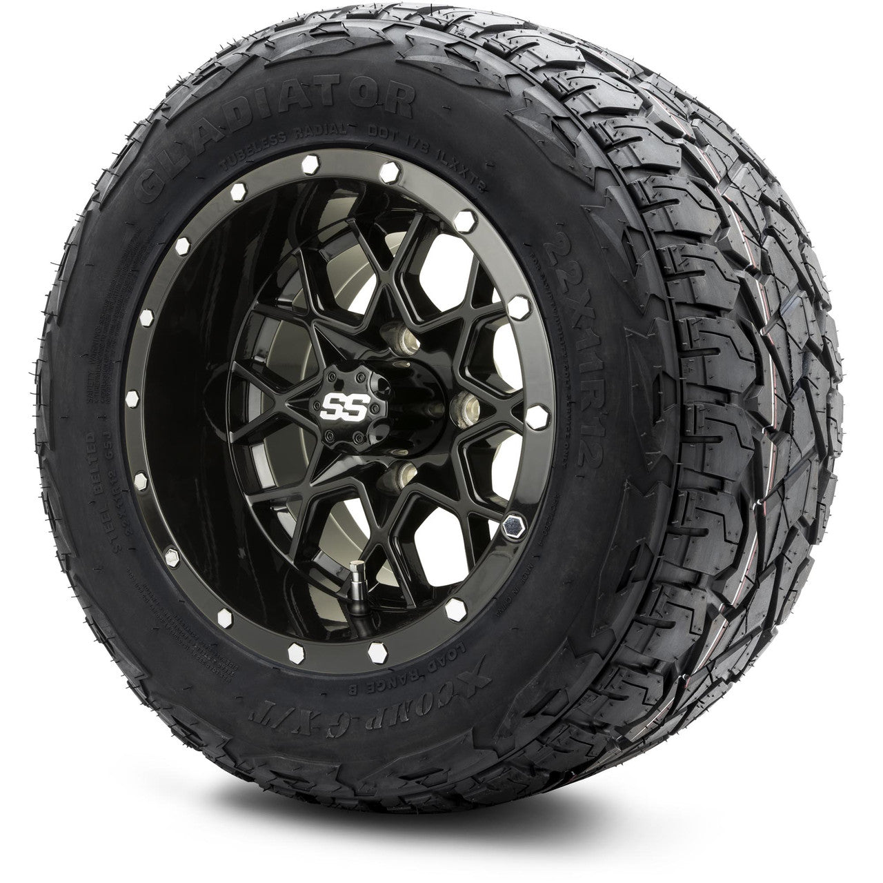 MODZ® 12" Vortex Glossy Black - Lifted Tires and Wheels Combo