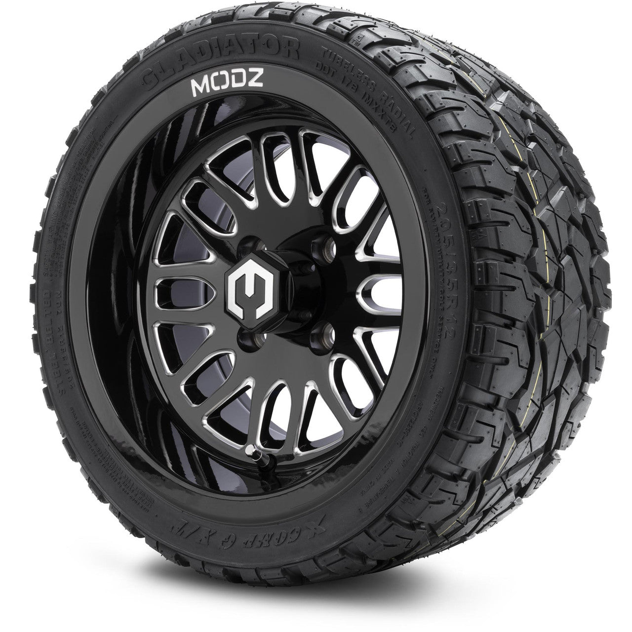 MODZ® 12" Mayhem Glossy Black Ball Mill - LowPro Tires and Wheels Combo