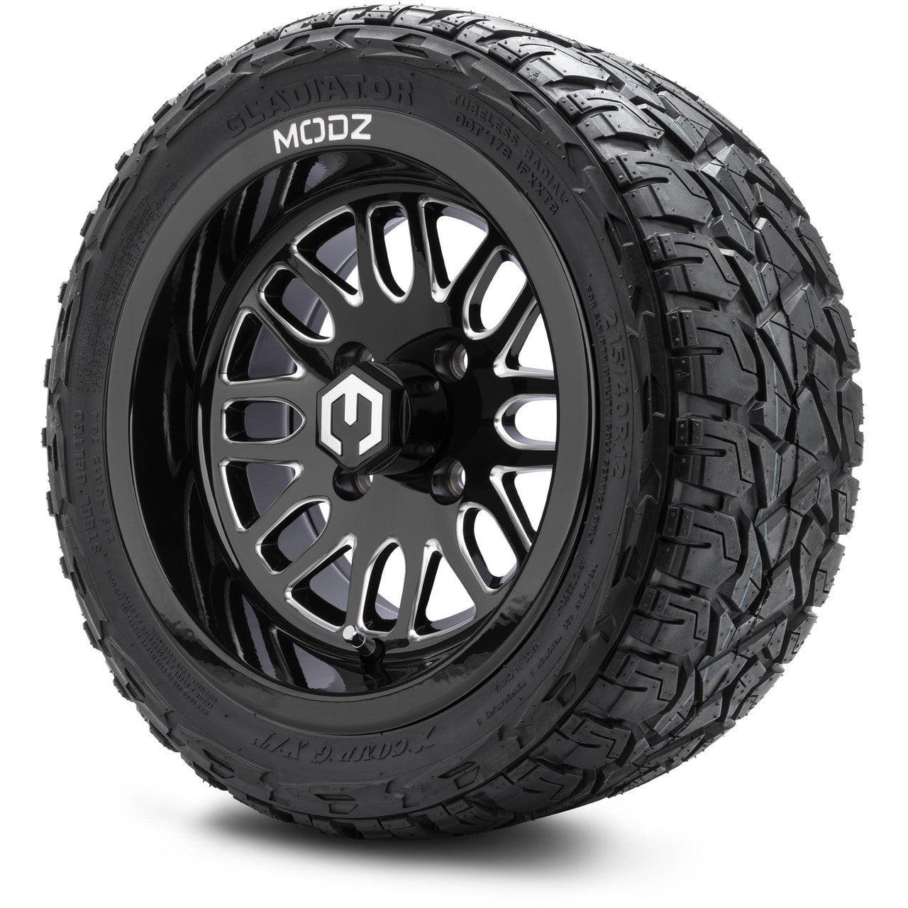 MODZ® 12" Mayhem Glossy Black Ball Mill - LowPro Tires and Wheels Combo