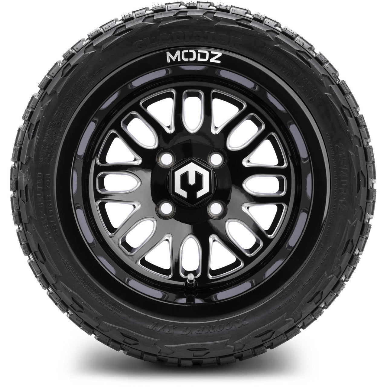 MODZ® 12" Mayhem Glossy Black Ball Mill - LowPro Tires and Wheels Combo