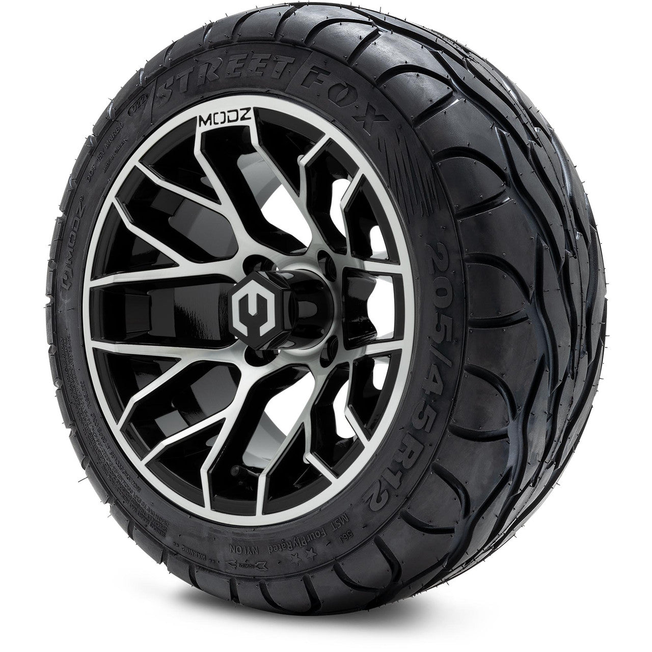 MODZ® 12" Matrix Machined Glossy Black - LowPro Tires and Wheels Combo
