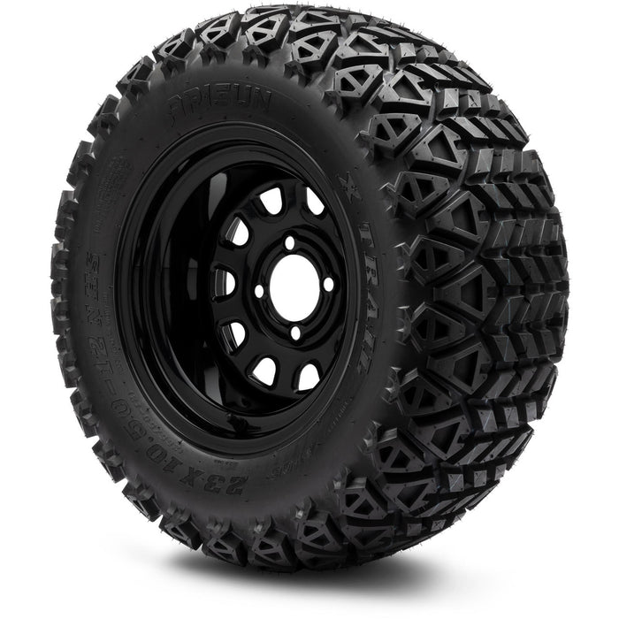 MODZ® 12" Steel D-Window Glossy Black - Lifted Tires and Wheels Combo