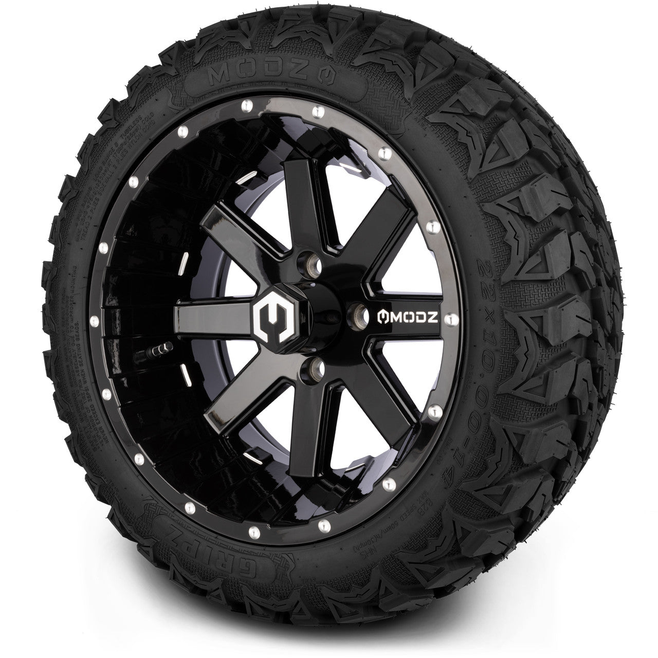 MODZ® 14" Assault Glossy Black Ball Mill - Lifted Tires and Wheels Combo
