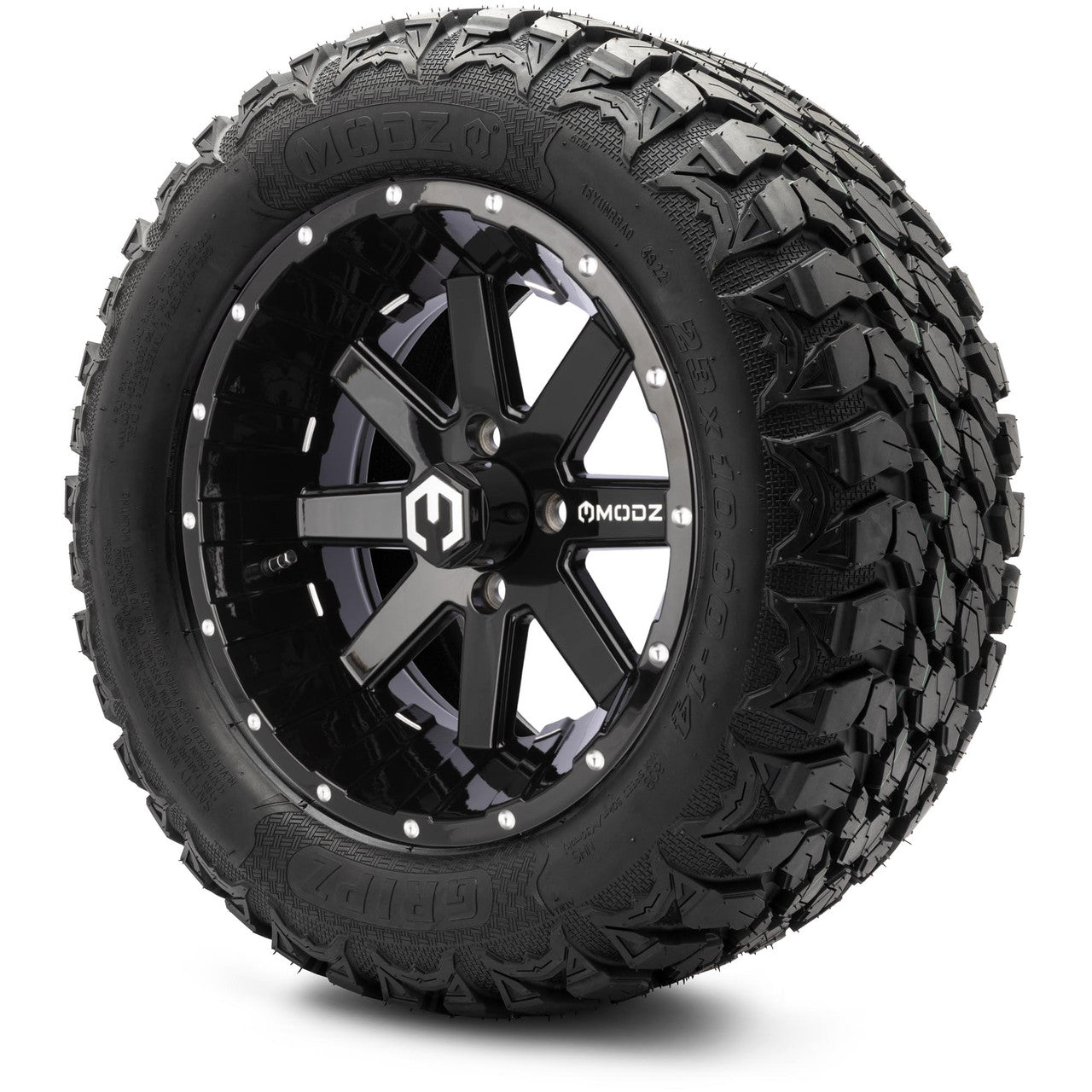 MODZ® 14" Assault Glossy Black Ball Mill - Lifted Tires and Wheels Combo