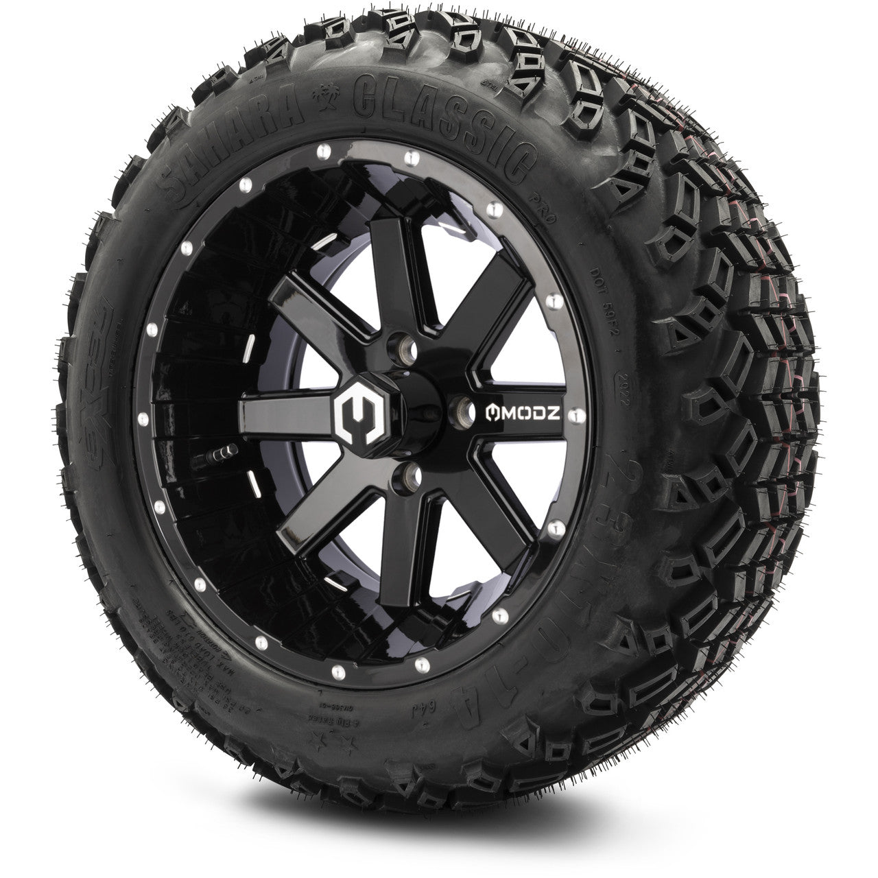MODZ® 14" Assault Glossy Black Ball Mill - Lifted Tires and Wheels Combo