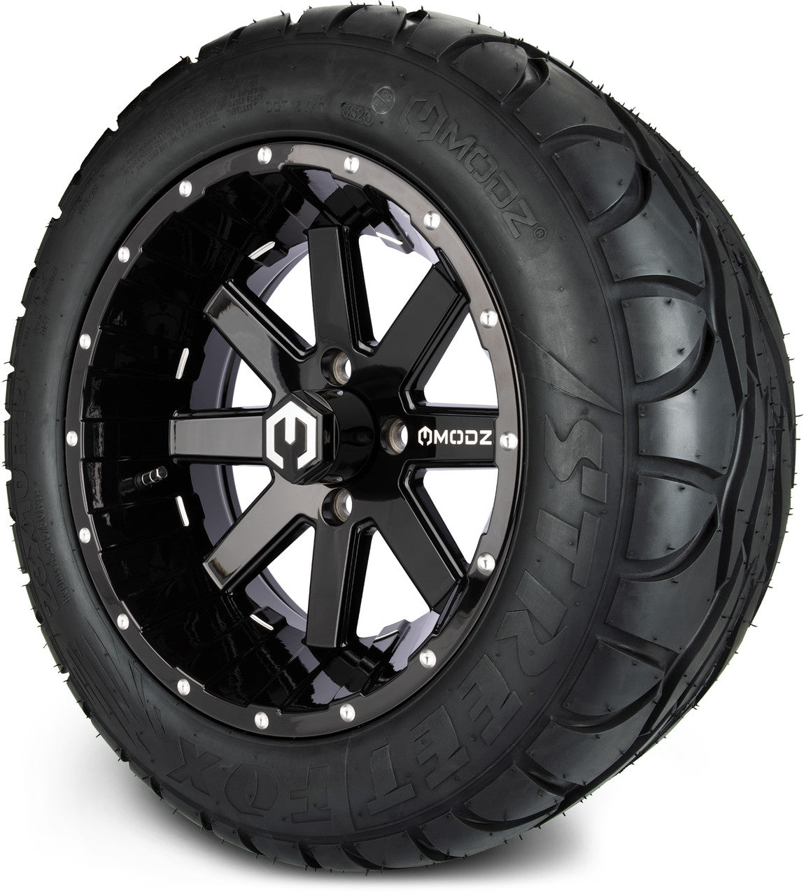 MODZ® 14" Assault Glossy Black Ball Mill - Lifted Tires and Wheels Combo
