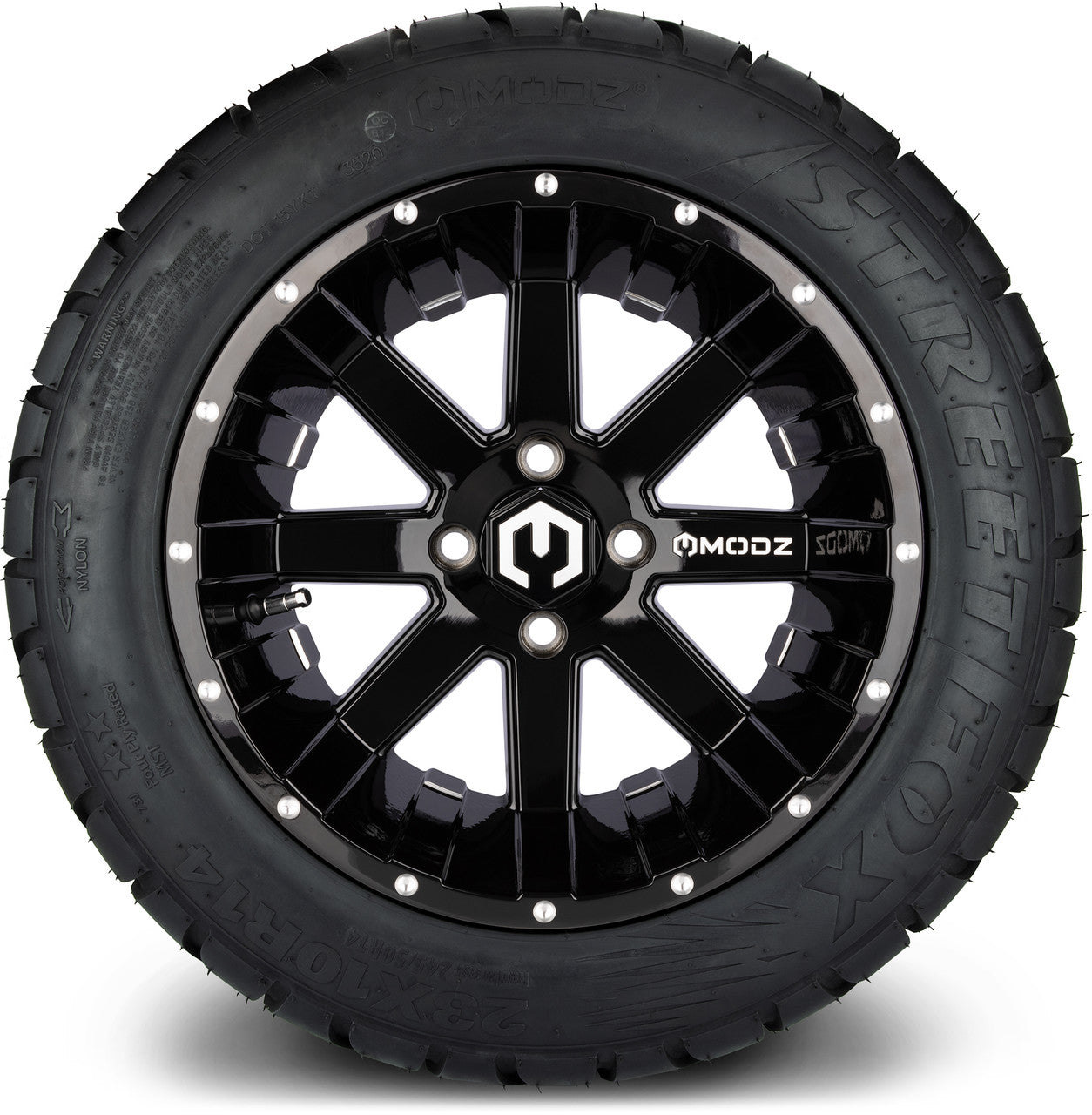 MODZ® 14" Assault Glossy Black Ball Mill - Lifted Tires and Wheels Combo