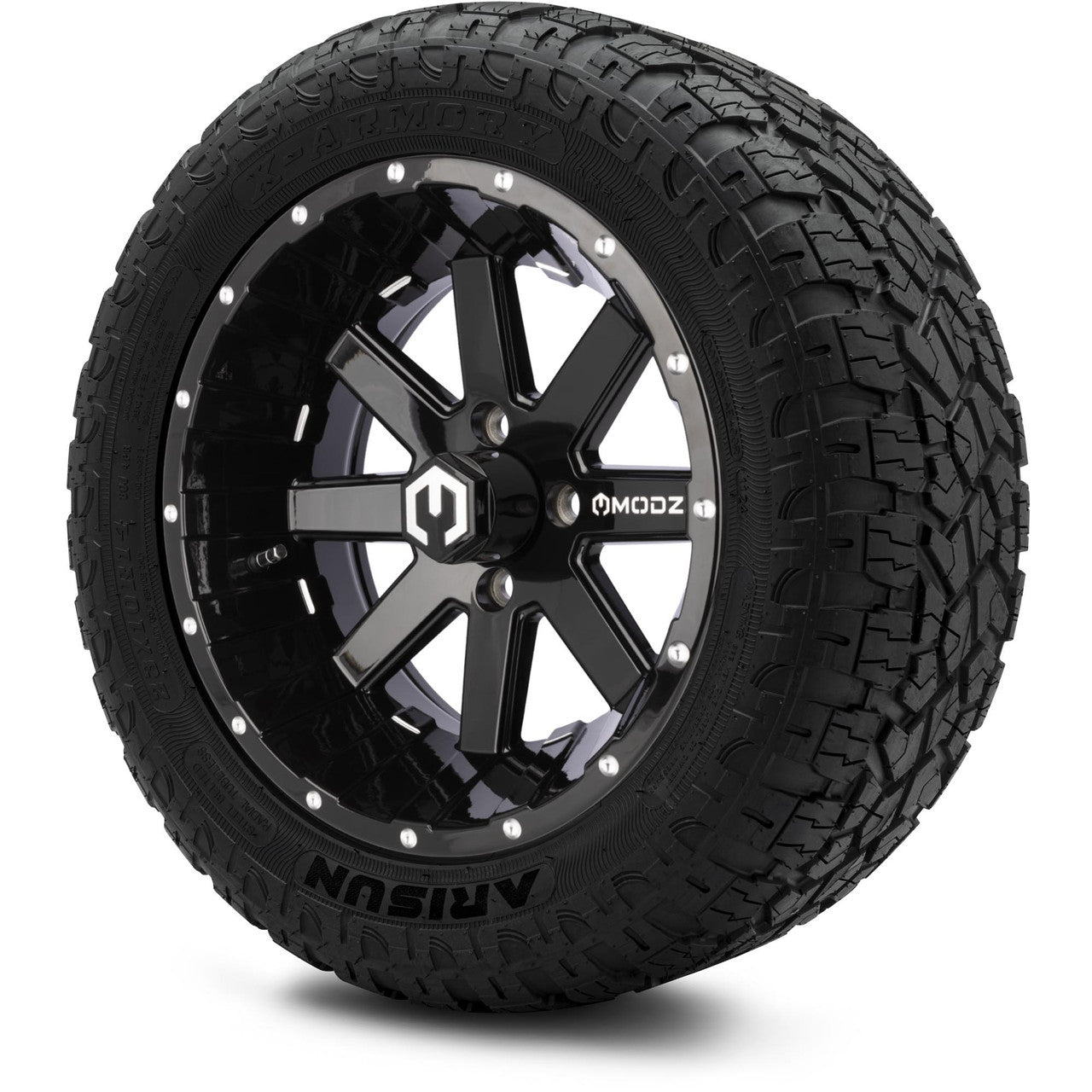 MODZ® 14" Assault Glossy Black Ball Mill - Lifted Tires and Wheels Combo