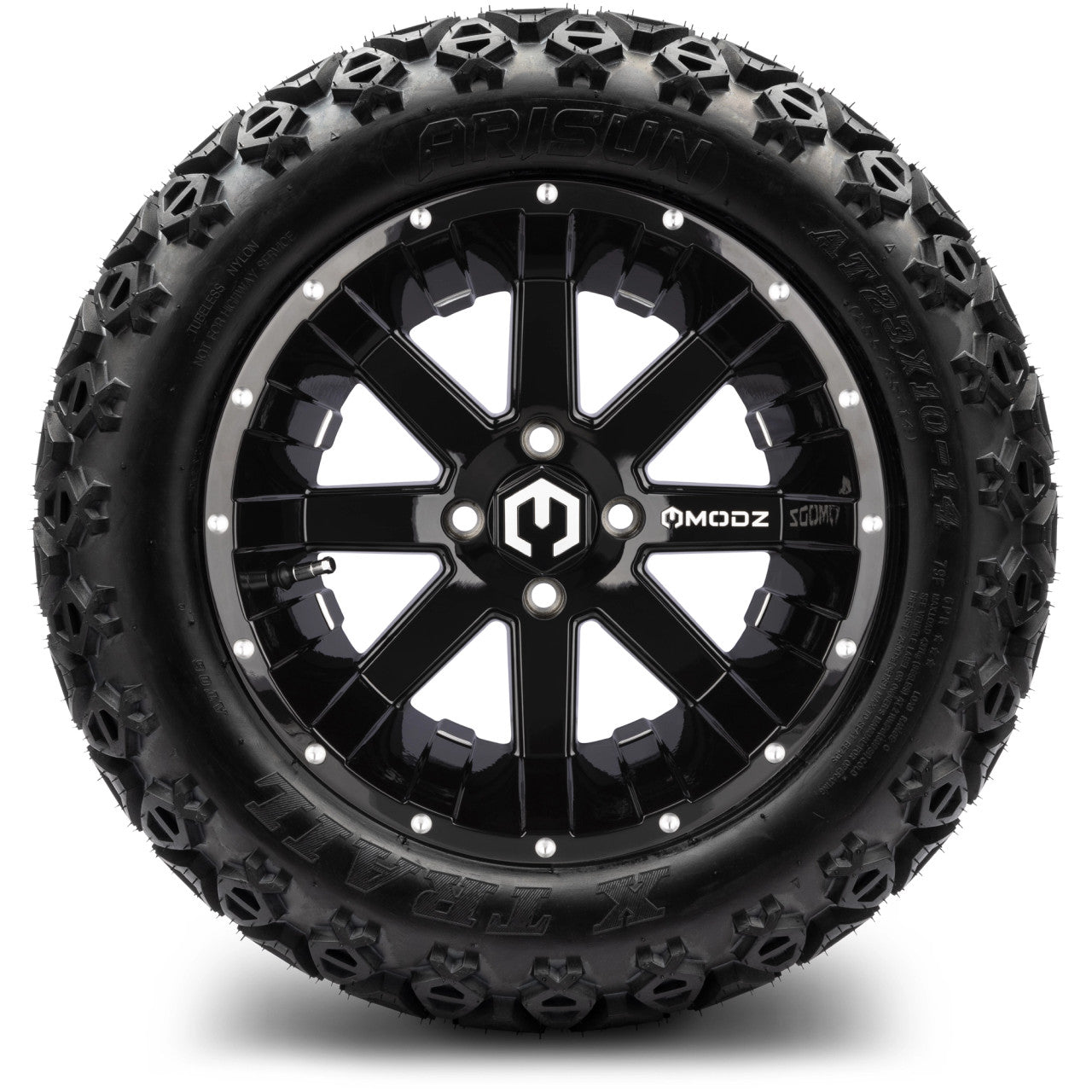 MODZ® 14" Assault Glossy Black Ball Mill - Lifted Tires and Wheels Combo
