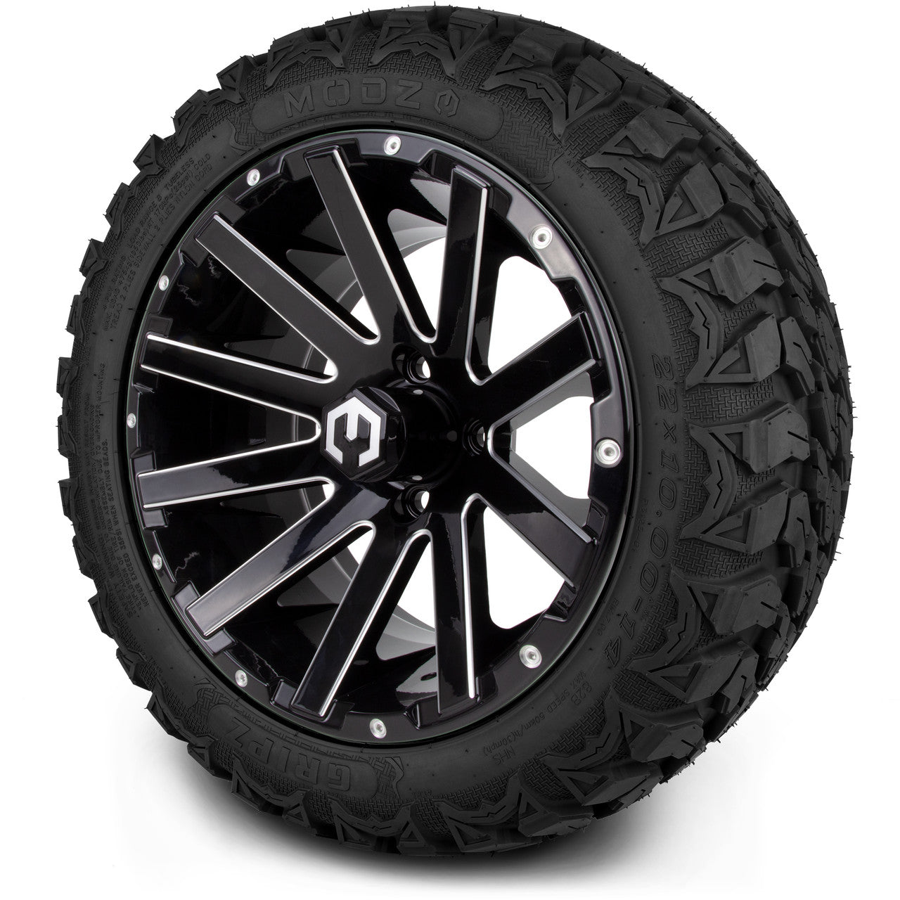 MODZ® 14" Mauler Glossy Black Ball Mill - Lifted Tires and Wheels Combo