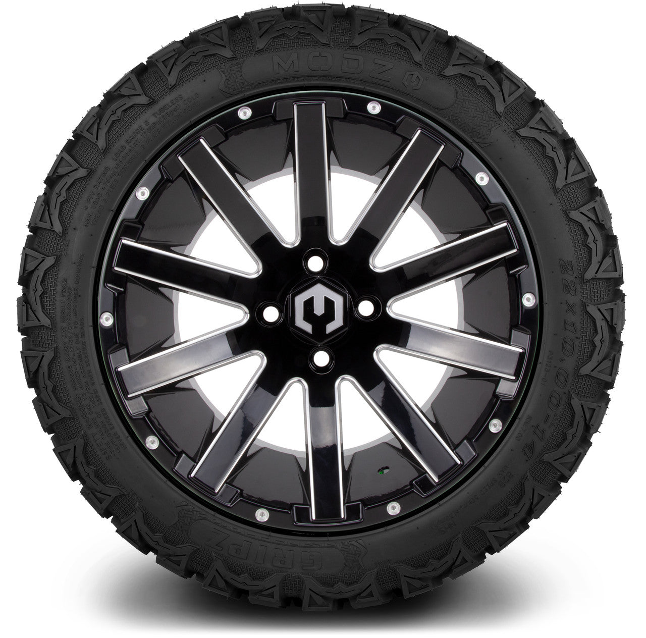 MODZ® 14" Mauler Glossy Black Ball Mill - Lifted Tires and Wheels Combo