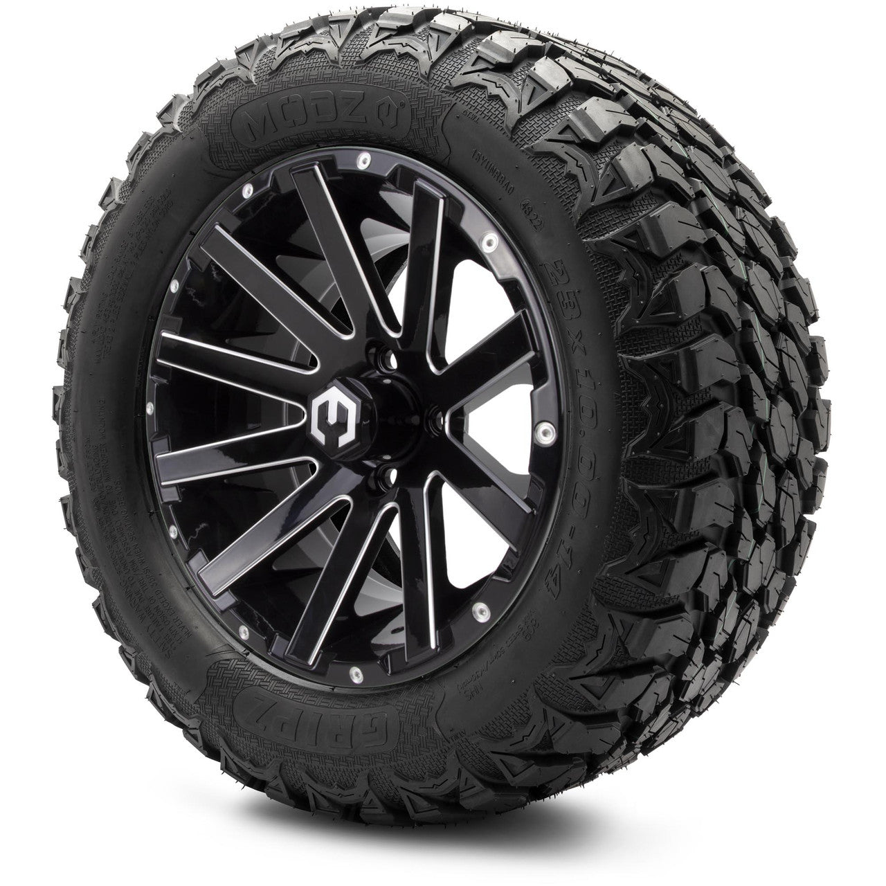 MODZ® 14" Mauler Glossy Black Ball Mill - Lifted Tires and Wheels Combo