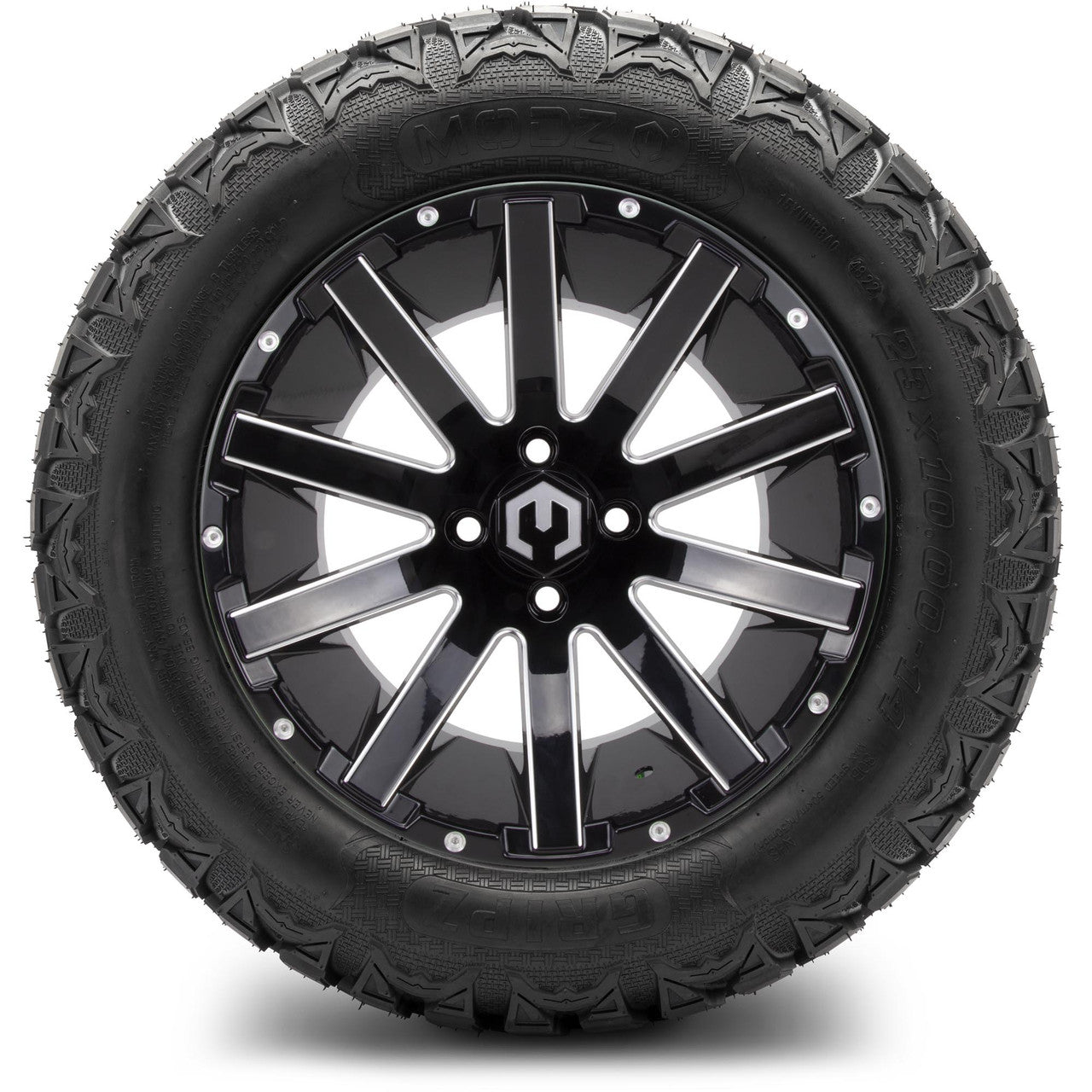 MODZ® 14" Mauler Glossy Black Ball Mill - Lifted Tires and Wheels Combo
