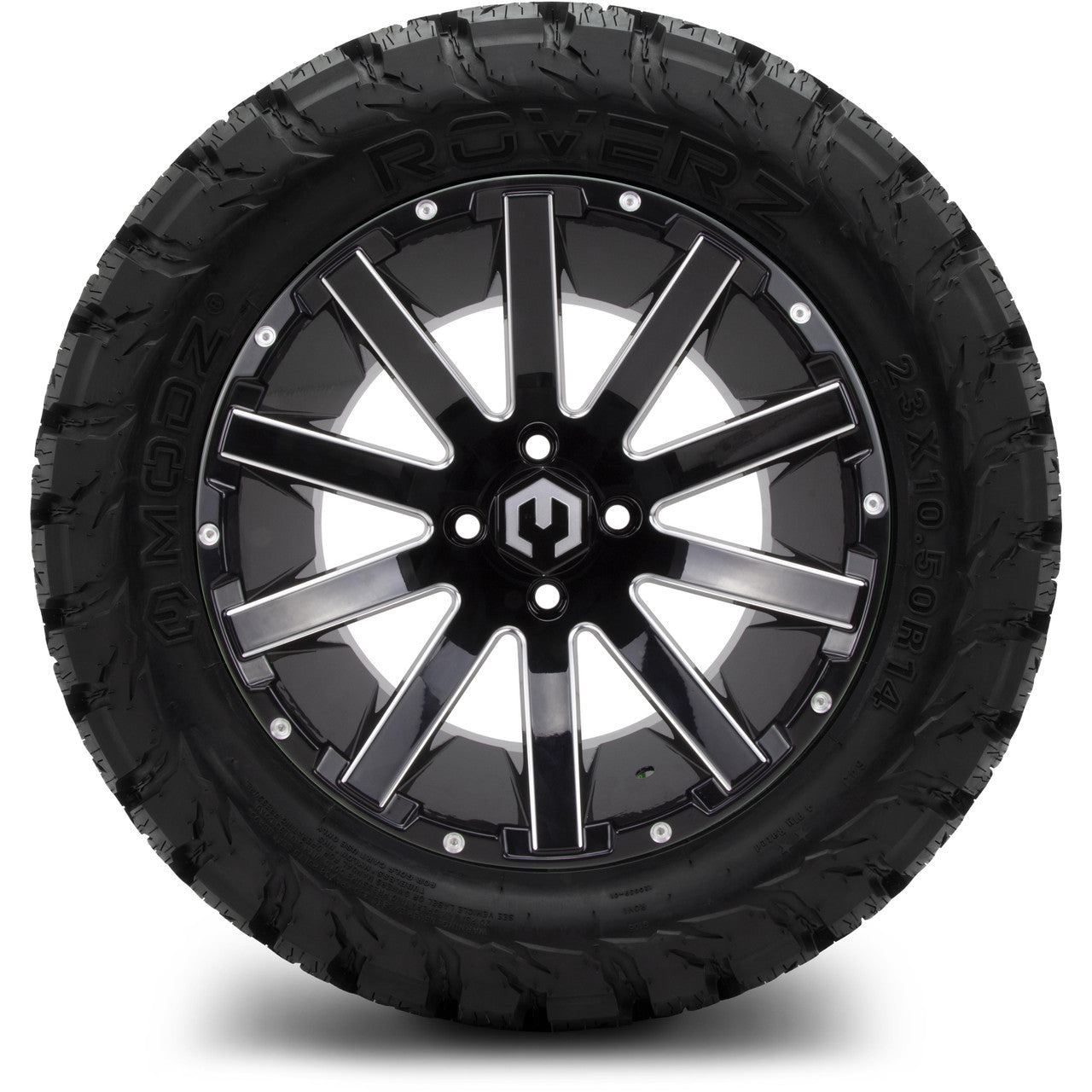 MODZ® 14" Mauler Glossy Black Ball Mill - Lifted Tires and Wheels Combo