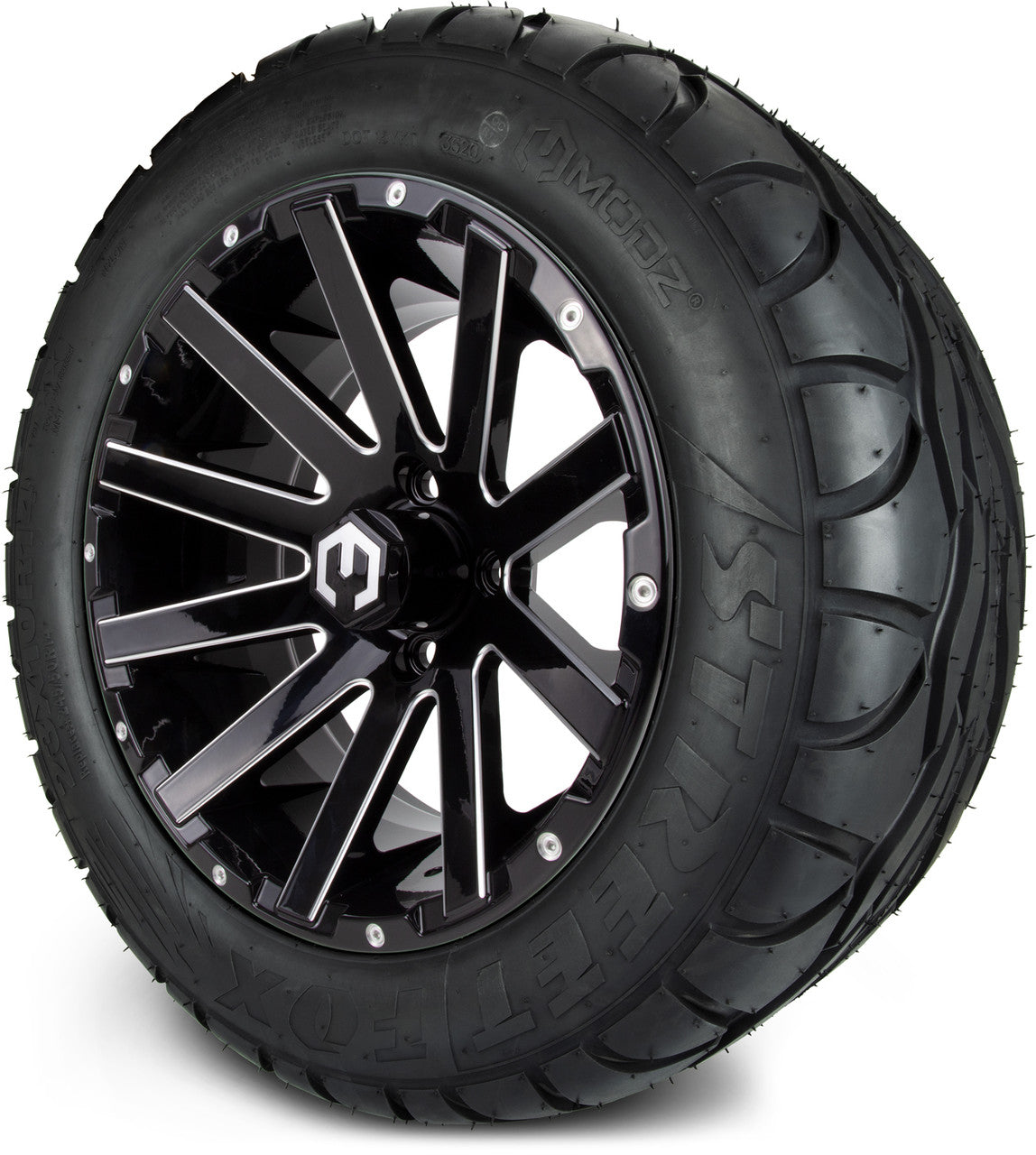 MODZ® 14" Mauler Glossy Black Ball Mill - Lifted Tires and Wheels Combo