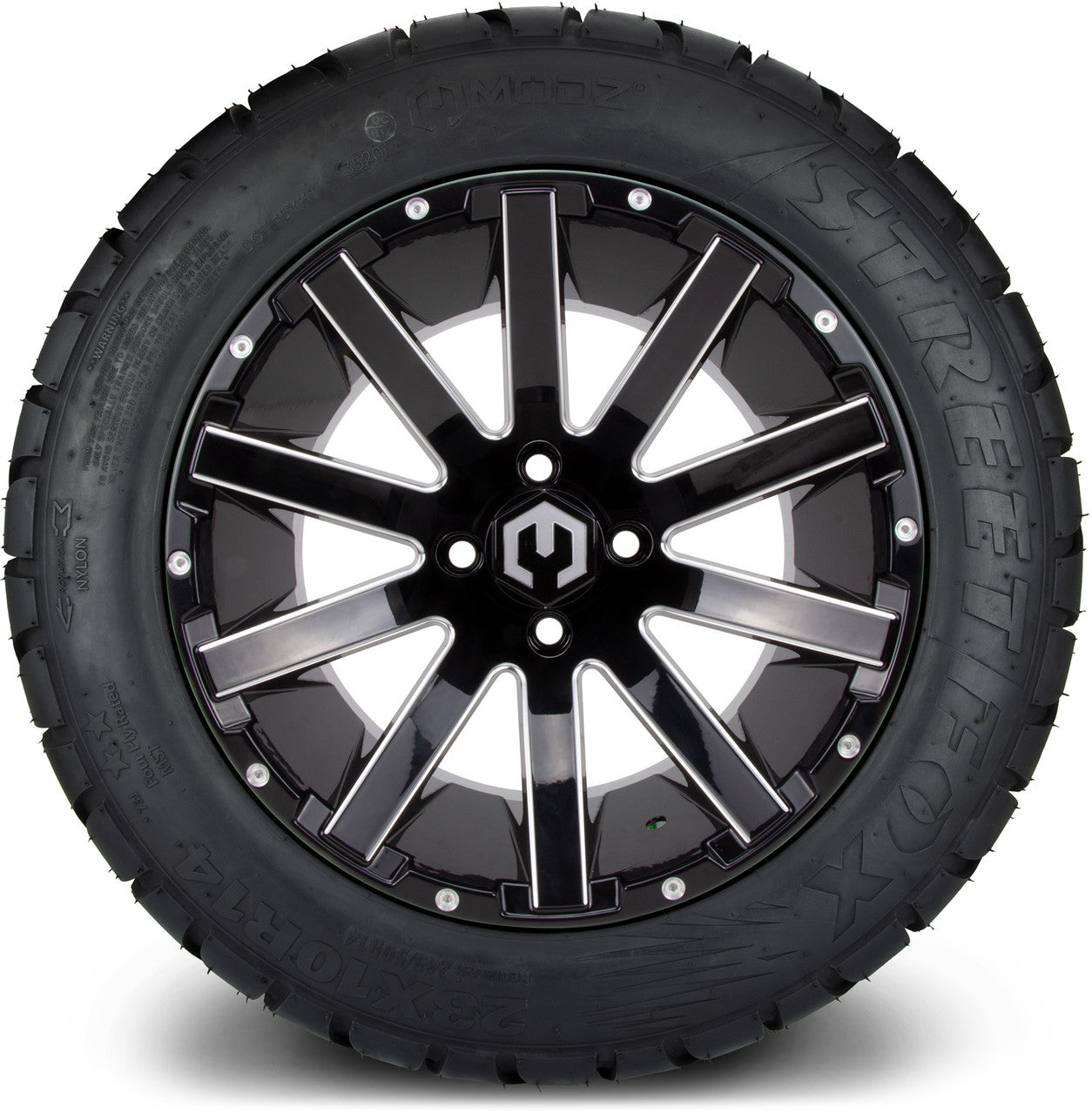 MODZ® 14" Mauler Glossy Black Ball Mill - Lifted Tires and Wheels Combo