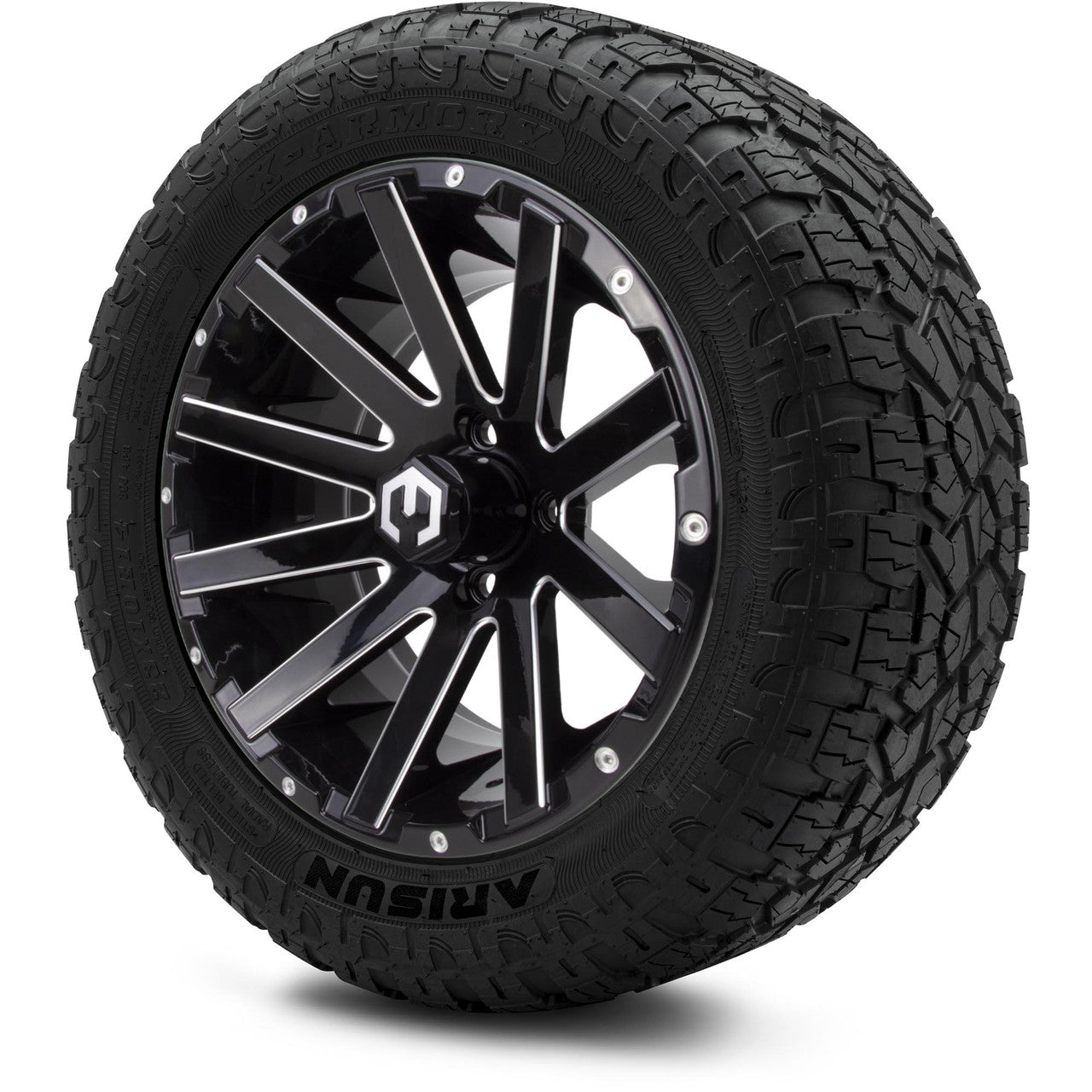 MODZ® 14" Mauler Glossy Black Ball Mill - Lifted Tires and Wheels Combo