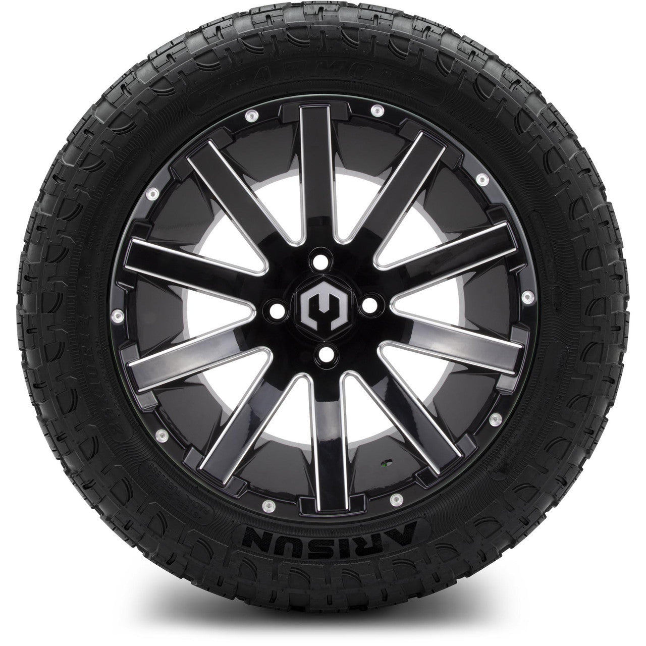 MODZ® 14" Mauler Glossy Black Ball Mill - Lifted Tires and Wheels Combo