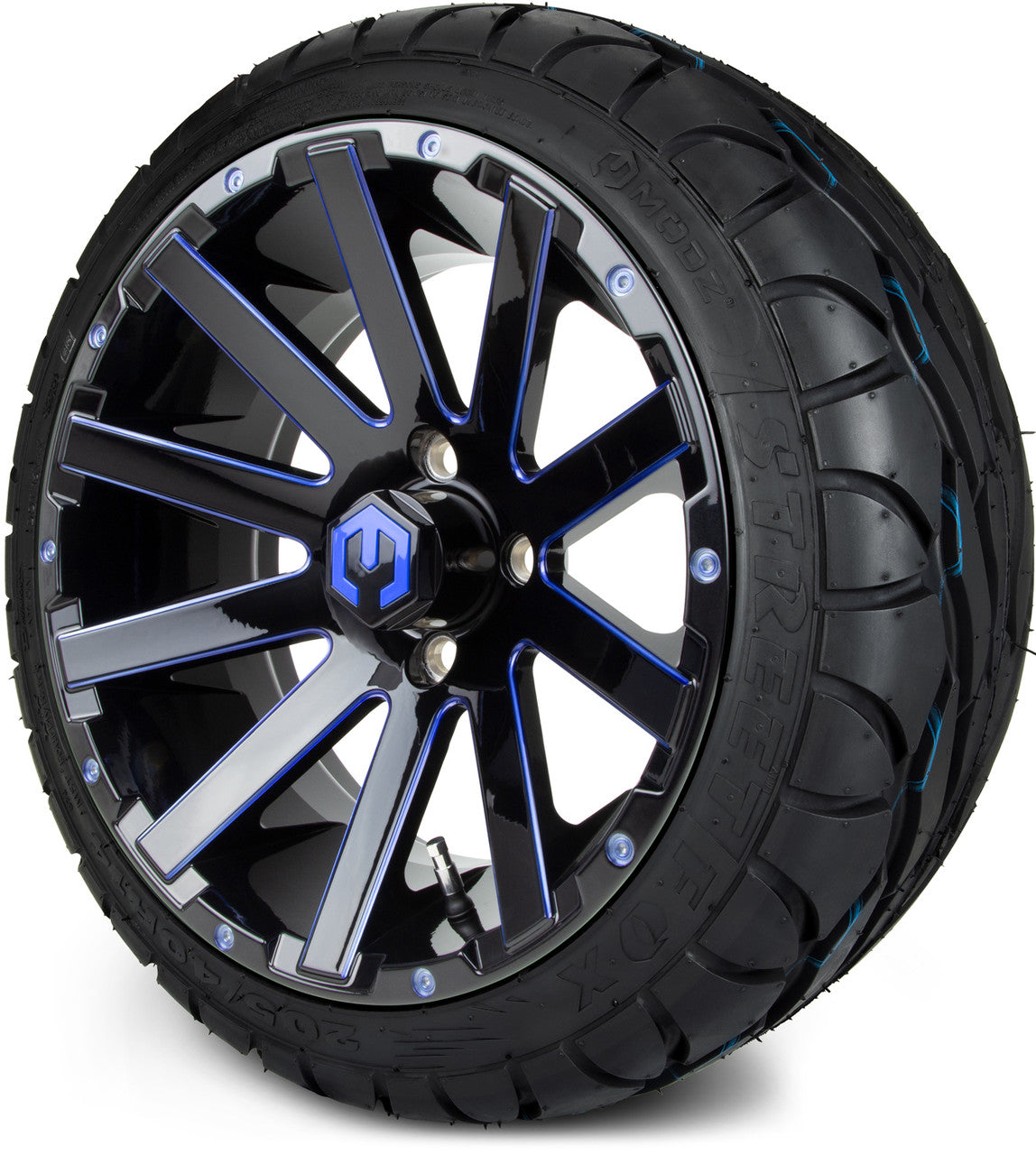 MODZ® 14" Mauler Black Ball Mill with Blue - LowPro Street Tire and Wheels Combo