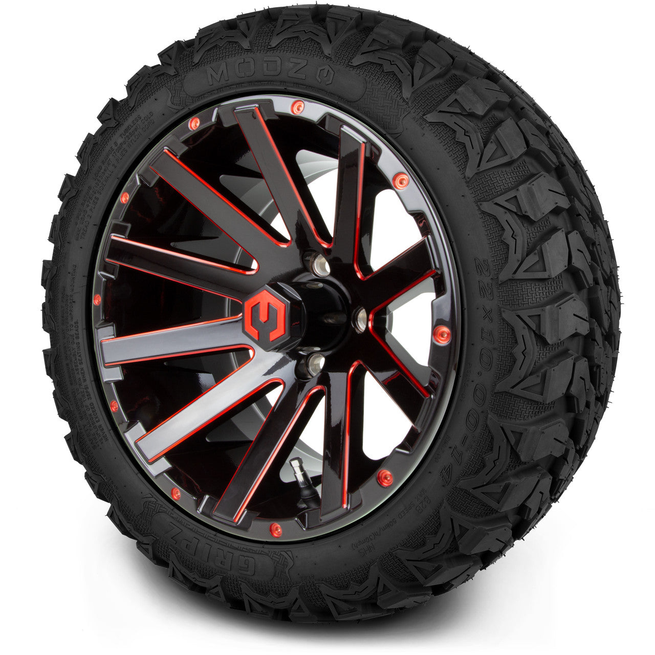 MODZ® 14" Mauler Red and Black Ball Mill - Lifted Tires and Wheels Combo