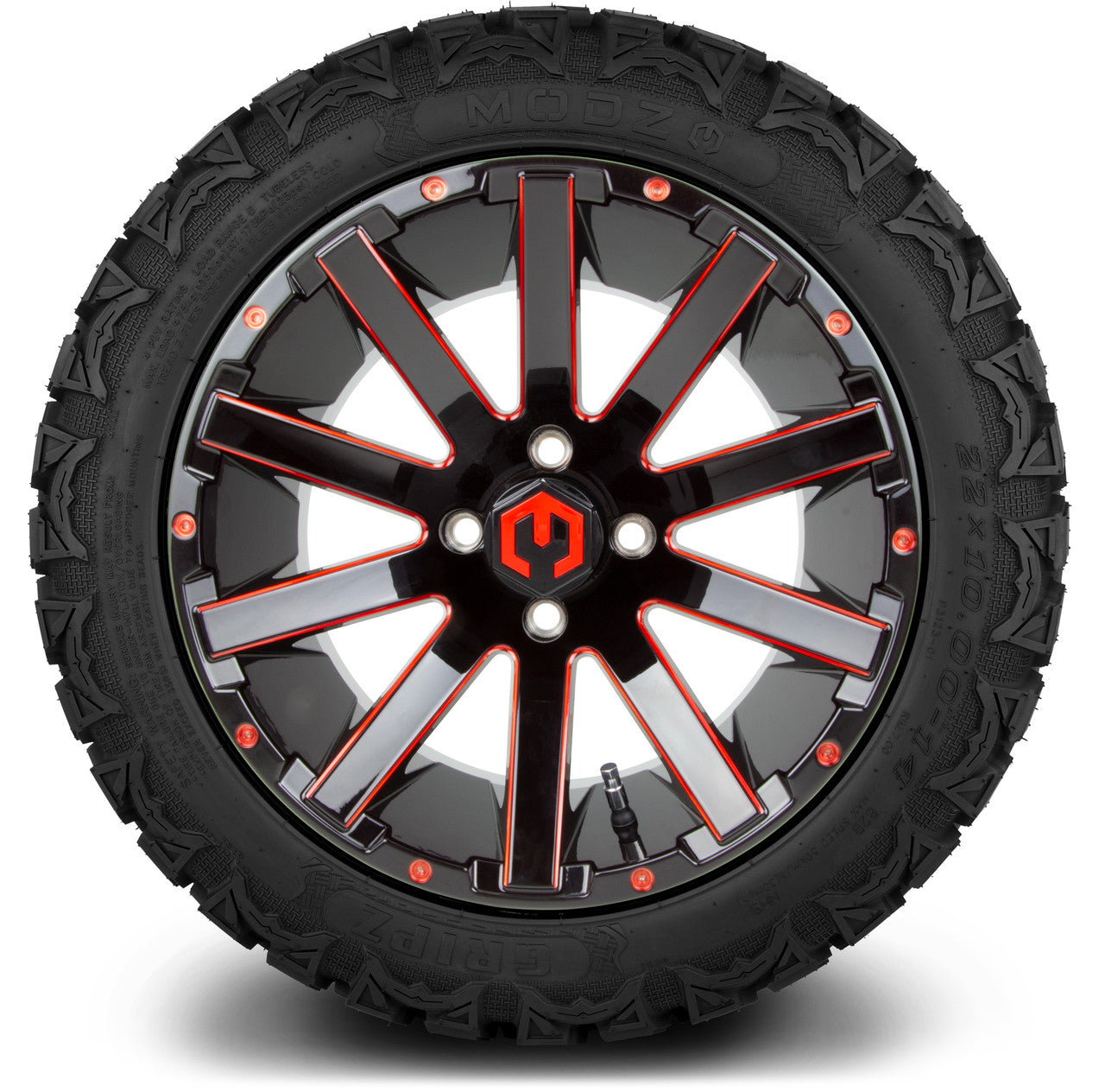 MODZ® 14" Mauler Red and Black Ball Mill - Lifted Tires and Wheels Combo