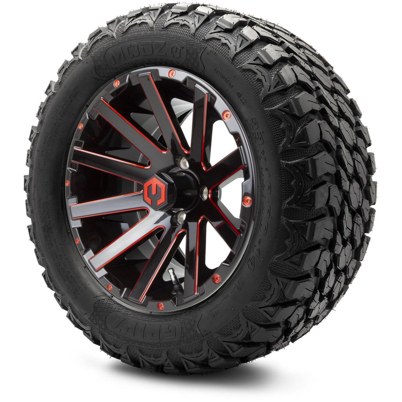 MODZ® 14" Mauler Red and Black Ball Mill - Lifted Tires and Wheels Combo