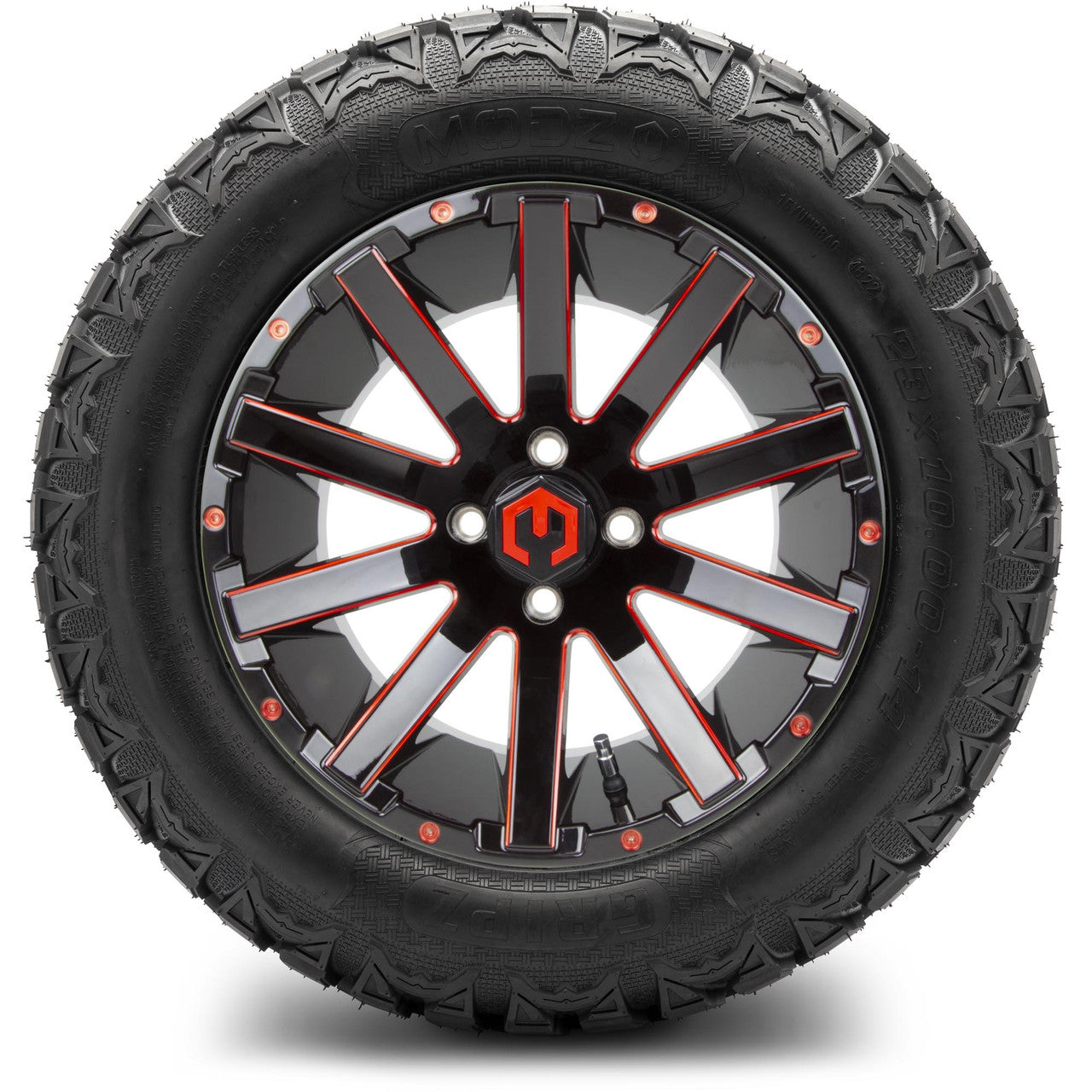 MODZ® 14" Mauler Red and Black Ball Mill - Lifted Tires and Wheels Combo
