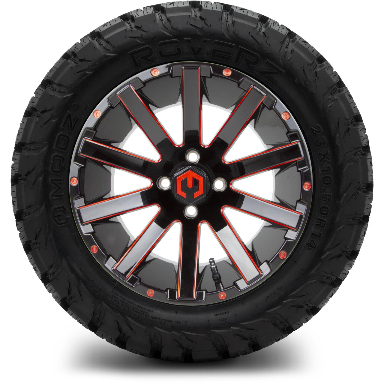MODZ® 14" Mauler Red and Black Ball Mill - Lifted Tires and Wheels Combo