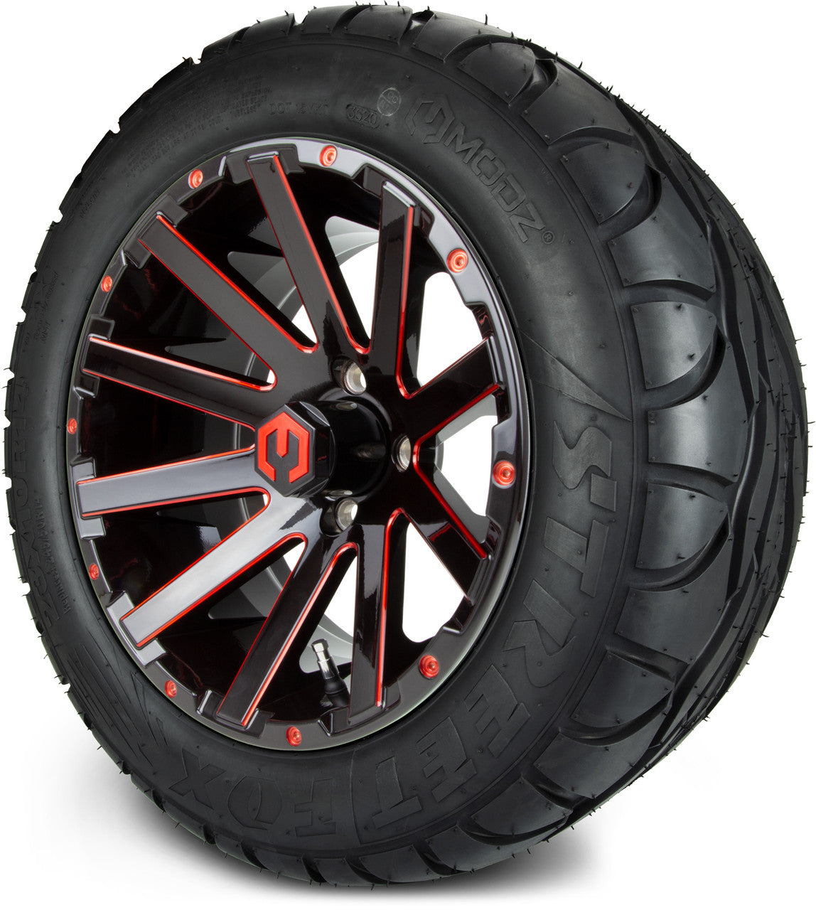 MODZ® 14" Mauler Red and Black Ball Mill - Lifted Tires and Wheels Combo