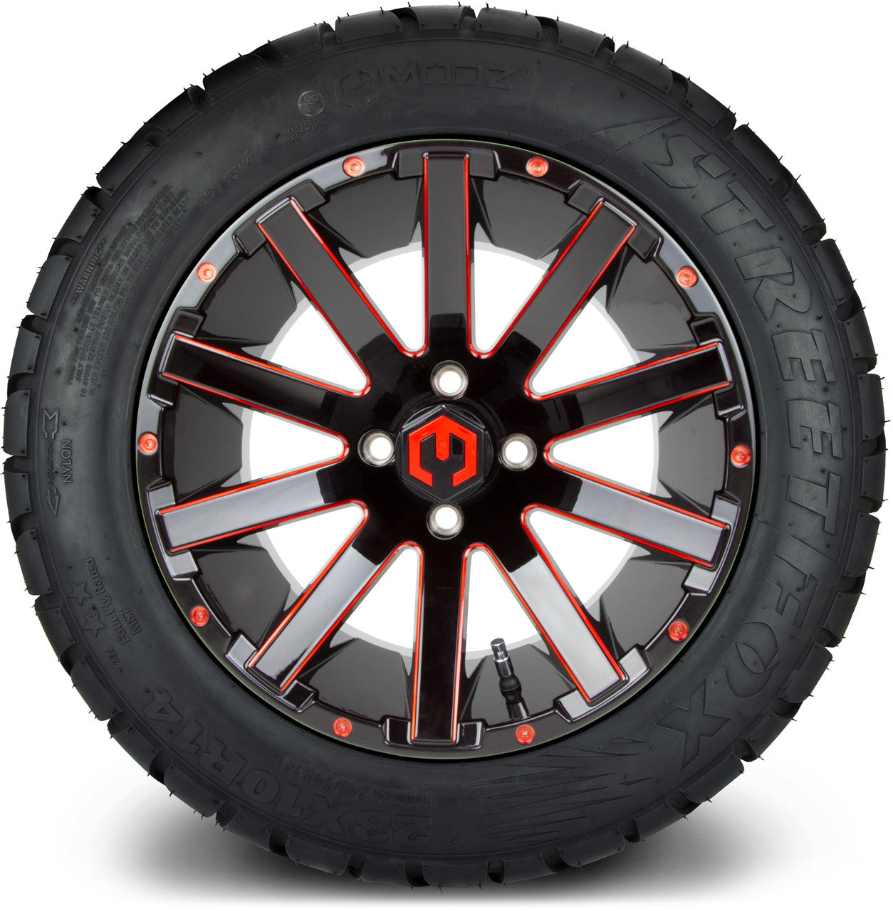 MODZ® 14" Mauler Red and Black Ball Mill - Lifted Tires and Wheels Combo