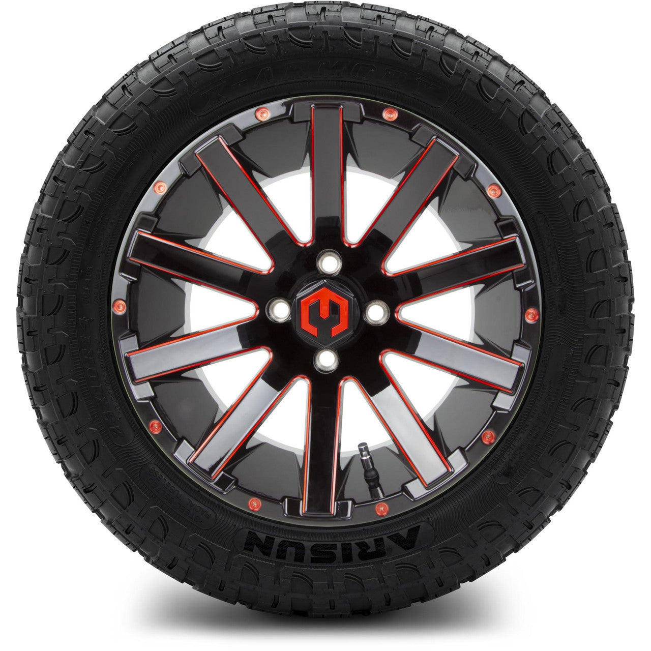 MODZ® 14" Mauler Red and Black Ball Mill - Lifted Tires and Wheels Combo