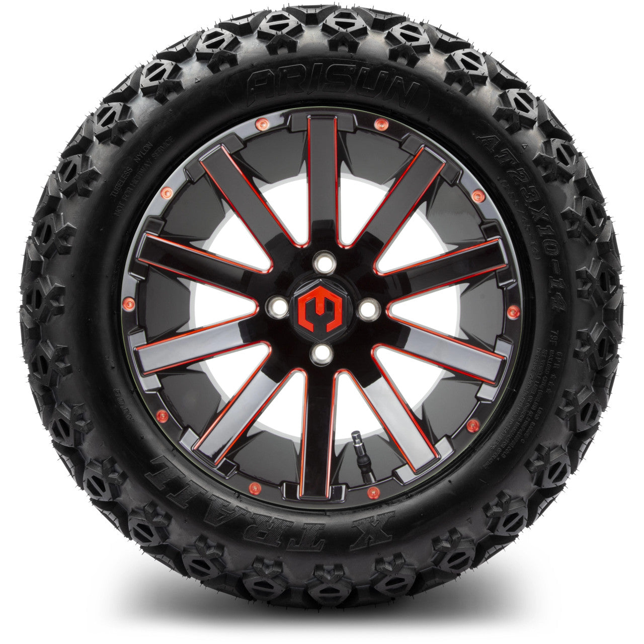 MODZ® 14" Mauler Red and Black Ball Mill - Lifted Tires and Wheels Combo