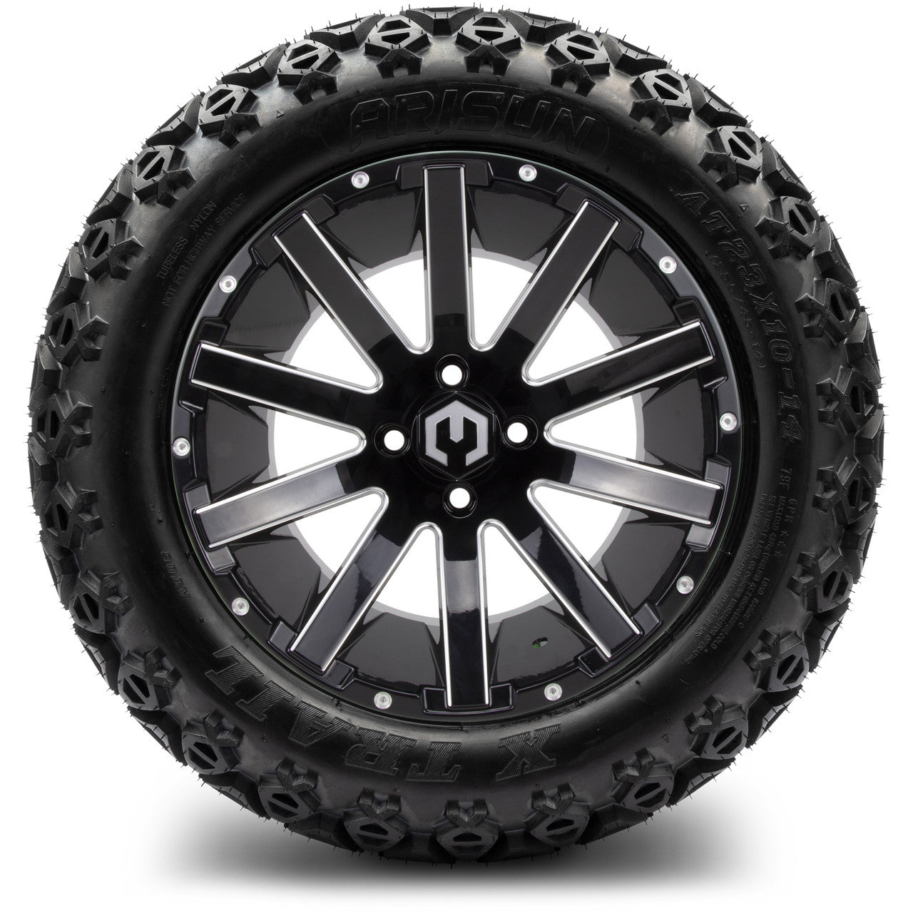 MODZ® 14" Mauler Glossy Black Ball Mill - Lifted Tires and Wheels Combo