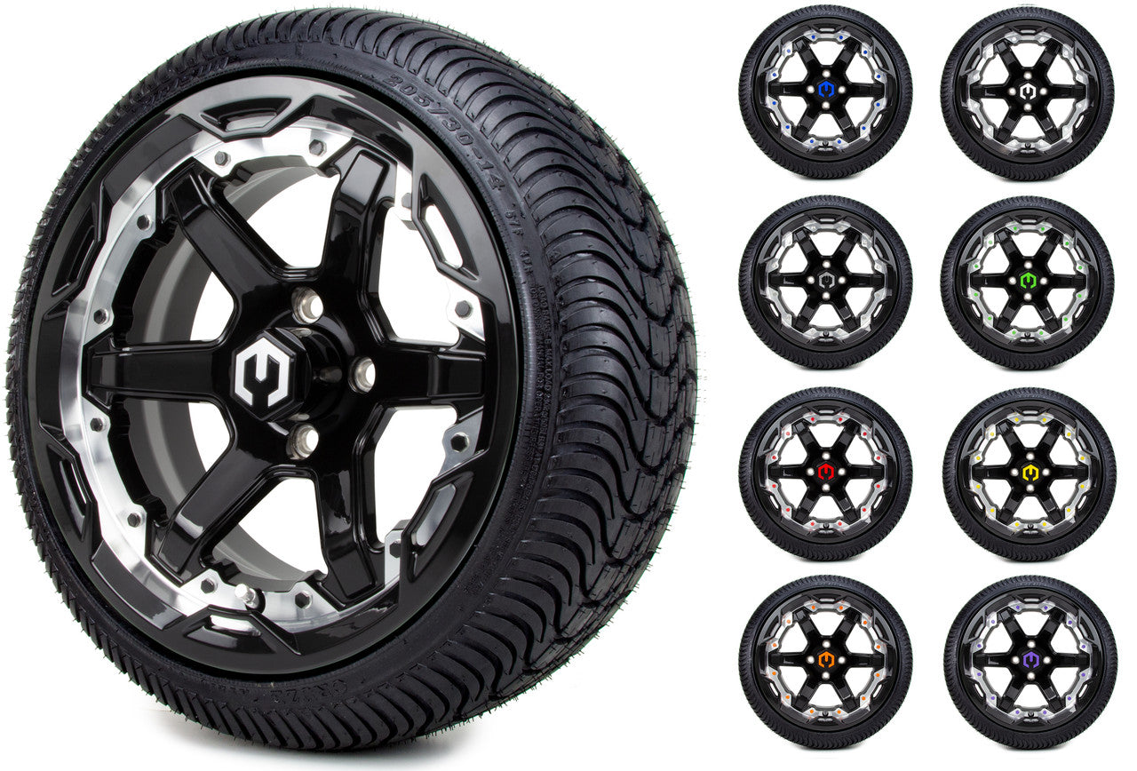 MODZ® 14" Gladiator Machined Black with Color Accents - LowPro Street Tire and Wheels Combo