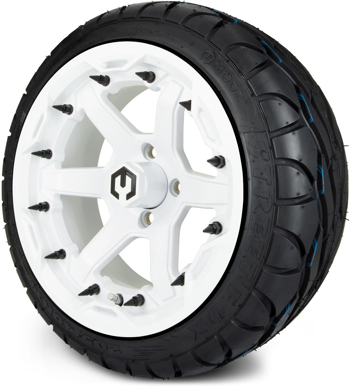 MODZ® 14" Gladiator Glossy White w/Spike Options - LowPro Street Tire and Wheels Combo