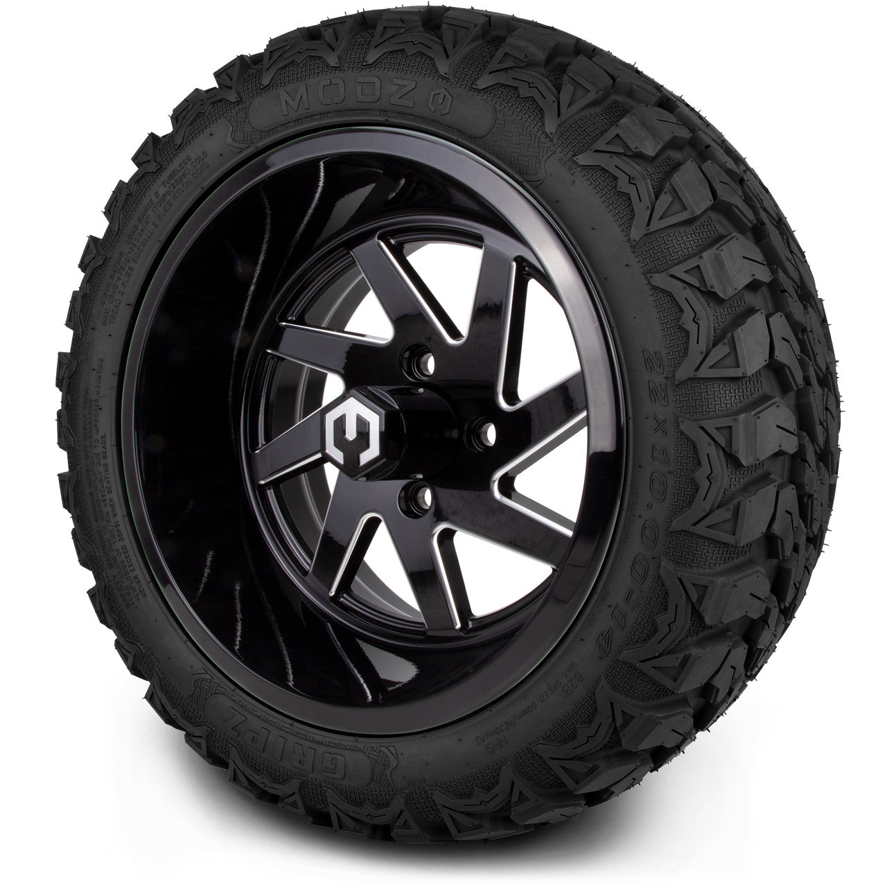 MODZ® 14" Fury Glossy Black with Ball Mill - Lifted Tires and Wheels Combo
