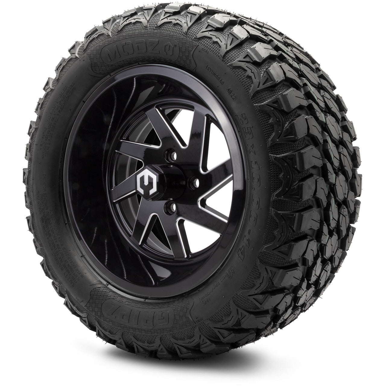 MODZ® 14" Fury Glossy Black with Ball Mill - Lifted Tires and Wheels Combo