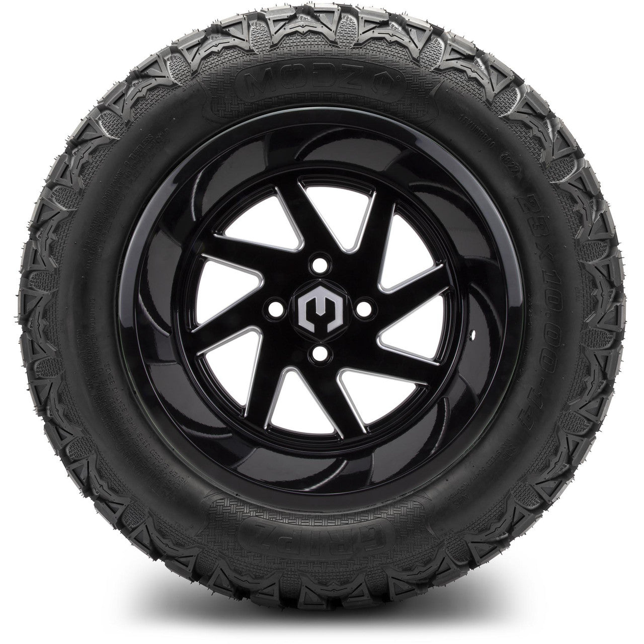 MODZ® 14" Fury Glossy Black with Ball Mill - Lifted Tires and Wheels Combo
