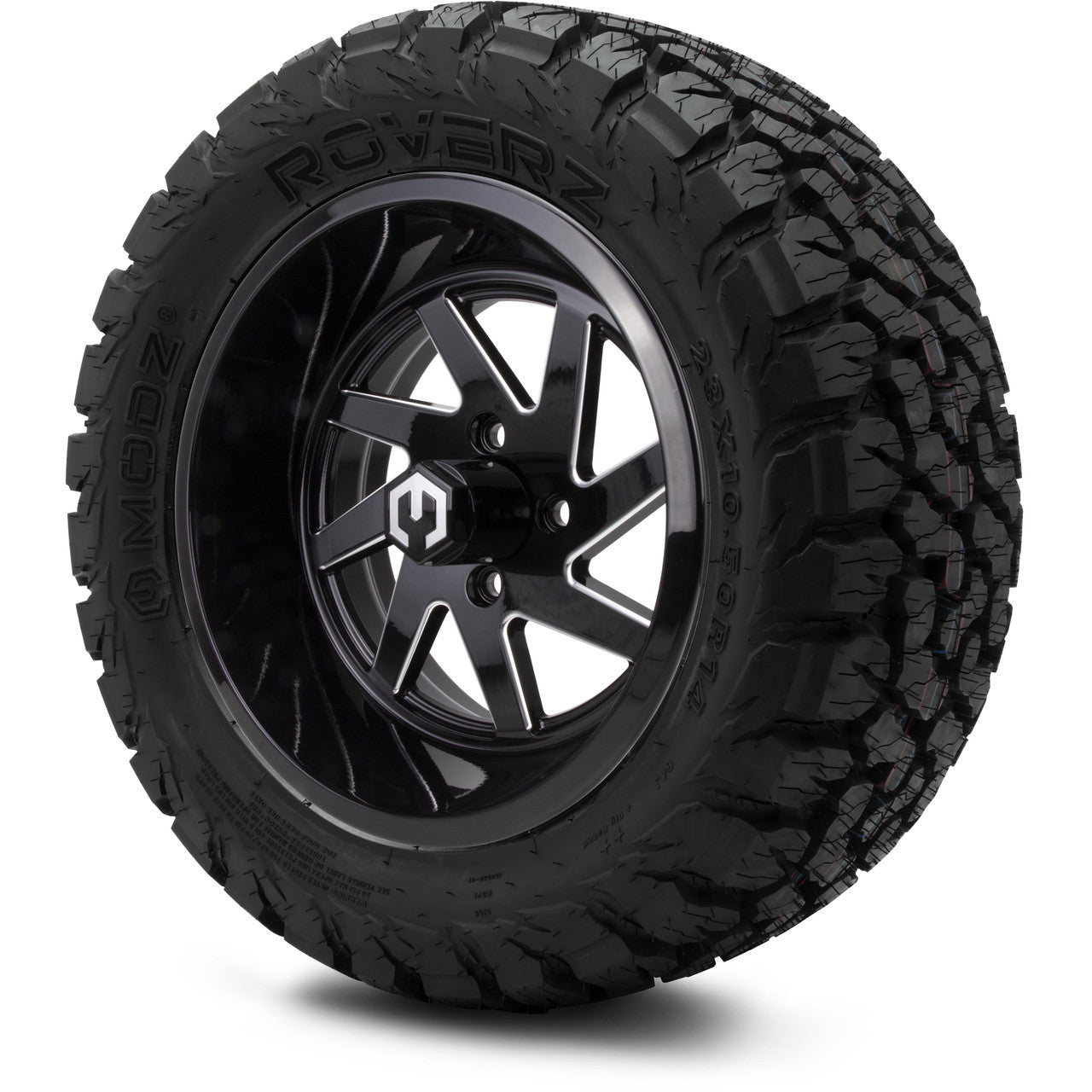 MODZ® 14" Fury Glossy Black with Ball Mill - Lifted Tires and Wheels Combo