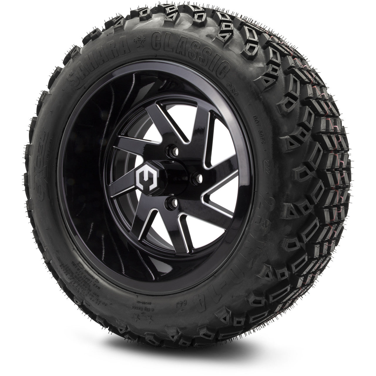MODZ® 14" Fury Glossy Black with Ball Mill - Lifted Tires and Wheels Combo