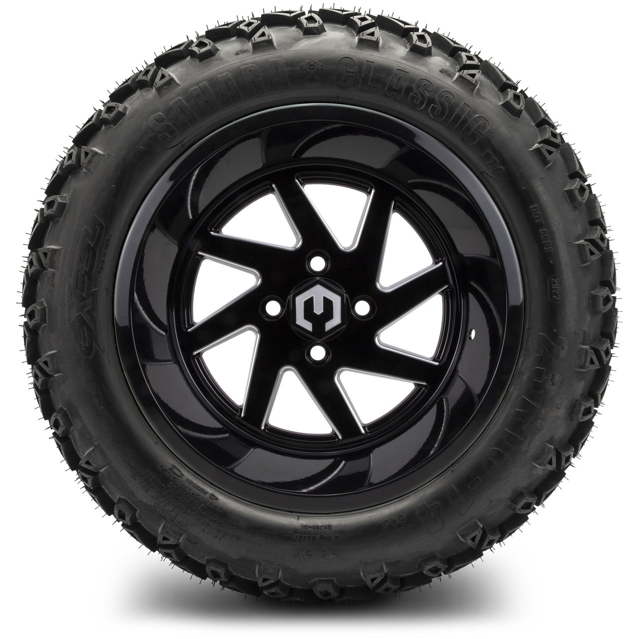 MODZ® 14" Fury Glossy Black with Ball Mill - Lifted Tires and Wheels Combo