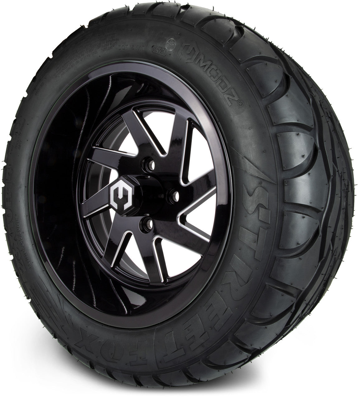 MODZ® 14" Fury Glossy Black with Ball Mill - Lifted Tires and Wheels Combo