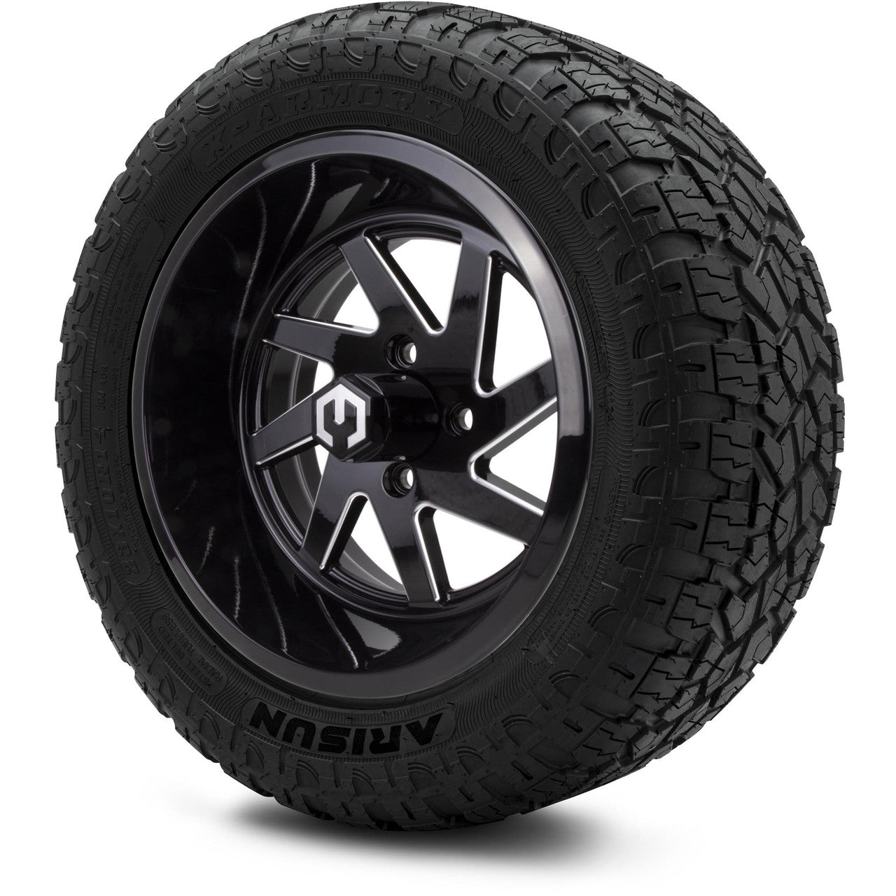 MODZ® 14" Fury Glossy Black with Ball Mill - Lifted Tires and Wheels Combo